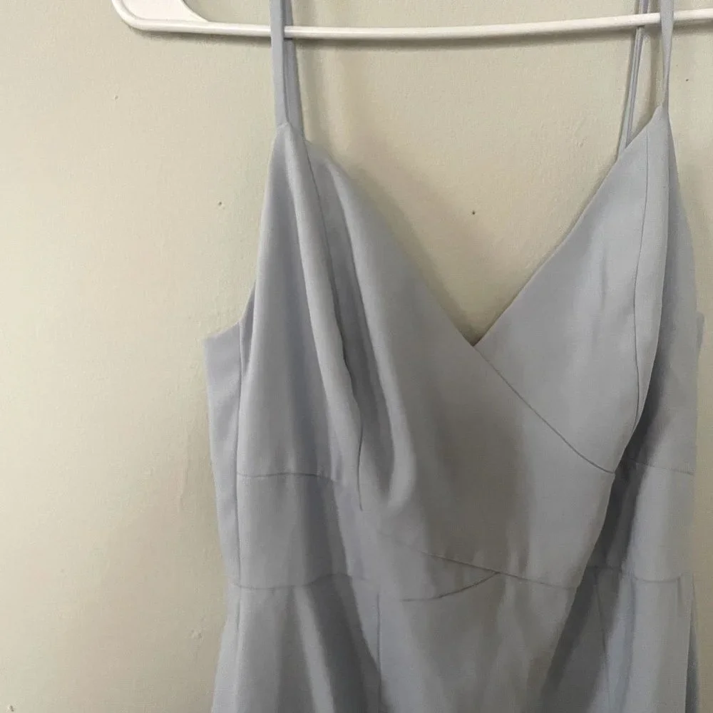 Dessy Collections light blue v-neck spaghetti straps maxi dress side slit formal